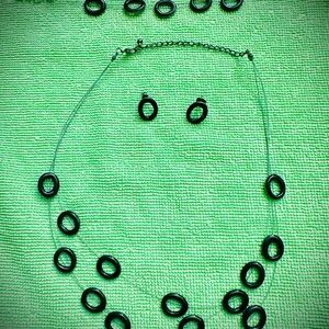 Black Oval Bead Necklace and Earring Set - Women Jewelry